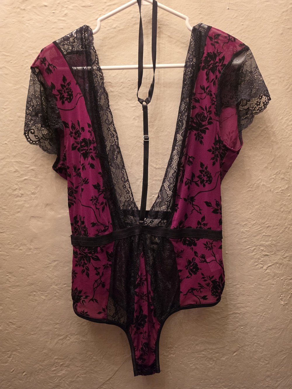 Plus Size 1XL Red Black Floral Lace Teddy Bodysuit Plunge Corset Lingerie